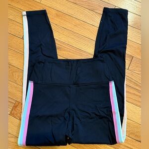 Spiritual Gangster Black Leggings with Pink and Blue Stripes Size Small